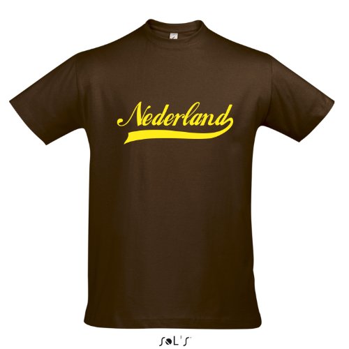 T-Shirt Nederland Oldschool Holland Oranje LÄNDERSHIRT EM / WM FAN Trikot S-XXL , Earth – gelb , M