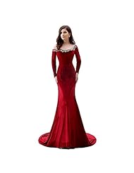 Long Sleeves Mermaid Crystal Sheer Crystals Jeweled Party Dress  with a Court Train 