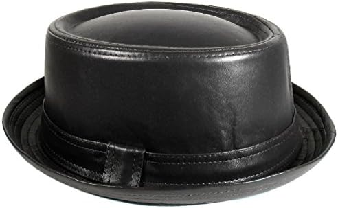 PORKPIE PORK PIE FEDORA UPTURN SHORT BRIM BLACK BROWN FAUX LEATHER HAT