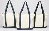 Heavy-duty Cotton Canvas Shoulder Zipper Tote Shopping Bag, Natural-Dark Green