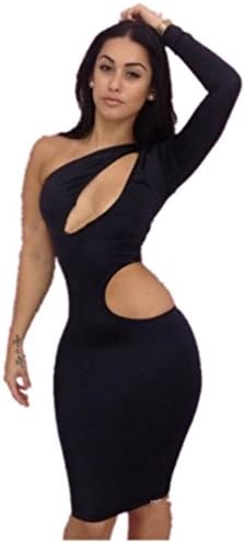 Women's One Shoulder Sexy Exposed Club Party Romper Dress (Black, Asia L)