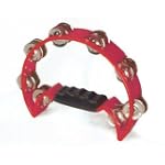 Pro Half Moon Tambourine - Double Row Cutaway 16 Sets of Jingles - Red