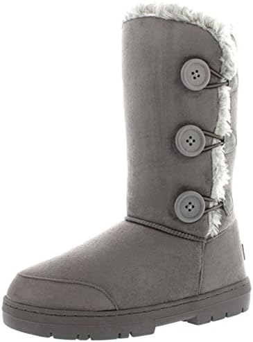 Womens Triplet Button Fully Fur Lined Waterproof Winter Snow Boots - Grey - 10 - 41 - EA0155