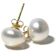 HinsonGayle 9-10mm White Freshwater Pearl Stud Earrings on 14K Yellow Gold