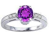 1.29 cts Genuine Amethyst and Diamond Engagement Ring - 14kt White or Yellow Gold