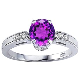1.29 cts Genuine Amethyst and Diamond Engagement Ring - 14kt White or Yellow... by Finejewelers