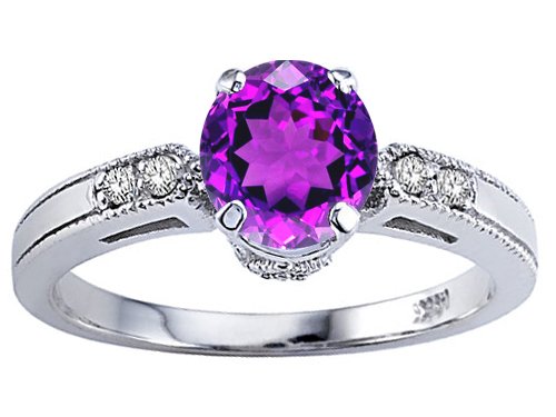 Childrens Toyshop  Jewelry : 1.29 cts Genuine Amethyst and Diamond Engagement Ring - 14kt White or Yellow Gold