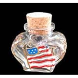 America s Flag Design - Hand Painted - Small Heart Shaped Bottle with Cork top - 2 oz. - 2 tall