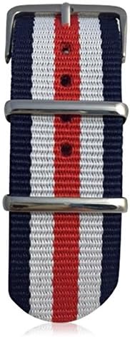 22mm Blue, White and Red Stripes Nylon NATO Interchangeable Watch Strap