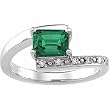 14K White Gold Chatham Created Emerald and Diamond Ring