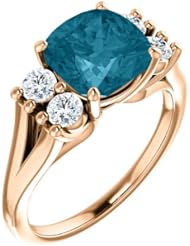 14K Rose Gold 8.00x8.00mm Antique Cushion Cut London Blue Topaz and Diamond Ring -- LIFETIME WARRANTY