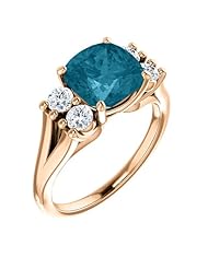 18K Rose Gold 8.00x8.00mm Antique Cushion Cut London Blue Topaz and Diamond Ring -- LIFETIME WARRANTY