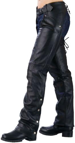 Ladies Biker Chaps with Laces ON The Back … (X-Small) Black