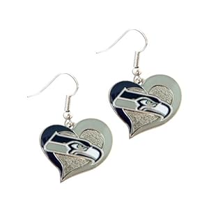 NFL Seattle Seahawks Sports Team Logo Girls Fashion Wear Swirl Heart Shape Dangle Charm Gift Earring Set
