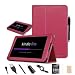 FINTIE ® (Dark Pink) PU Leather Folio Case Cover Value Package with Accessories Screen Protector/Stylus/USB cable/Car charger for Amazon Kindle Fire 7" Tablet