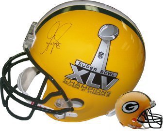 Greg Jennings signed signed Green Bay Packers SB XLV Champs Logo Full Size Replica Helmet