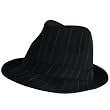 New NEW Black Pinstripe Fedora Trilby Belt Gangster Hat Cap Medium / Large