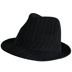New NEW Black Pinstripe Fedora Trilby Belt Gangster Hat Cap Medium / Large