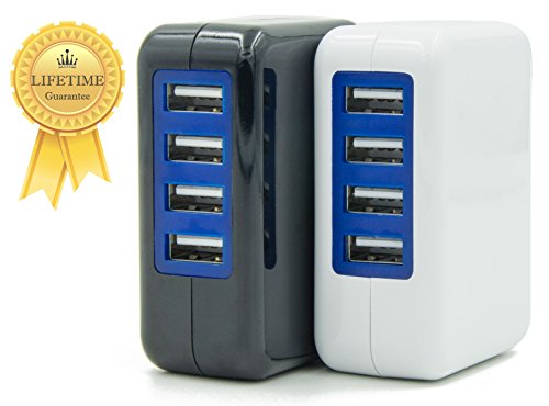 Besgoods 4-Port USB Wall Charger Home Travel Portable Plug In Power Adapter For iPhone 5S / 6 / Plus , iPad Air 2 / mini 2/3 , Samsung Galaxy S3/S4/S5 Note 2/3/4 , HTC One M8 for Windows Phone / Evo, Droid Dna and Other USB-charged Devices - Black White (Black&White)
