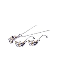 Nickel Free Sterling Silver Pendant & Earring Sets 4 Toned Butterfly CZ Necklace