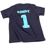Personalised Baby/Kids T-shirt - Navy Short Sleeve (Footy),6-12 months