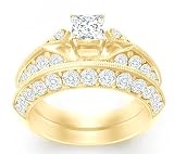 1.50 Carat Diamond Bridal Set Engagement Ring 14k Yellow Gold Princess SALE