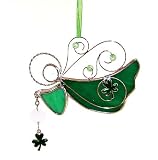 Irish Angel Suncatcher Stained Glass Ornament with Shamrock