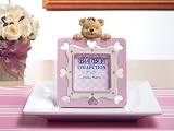 Square Pink Teddy Bear Frame w Pink Stones and Heart Cut Outs (Set of 48) - Baby Shower Gifts & Wed