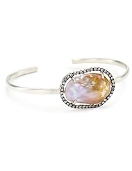 Jordan Alexander "Slice" Silver and Exterior Beige Pearl Slice and Diamond Bangle Bracelet