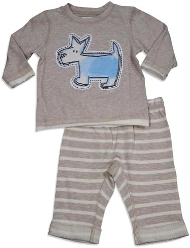 Pepper Toes - Newborn and Infant Boys Long Sleeve Dog Pant Set, Natural, Ivory 30339-6Months