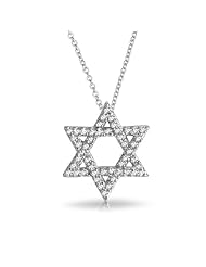 Bling Jewelry Sterling Silver Pave CZ Star of David Pendant Necklace 16in