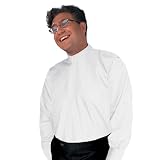 Mens Banded Collar BroadCloth Shirt, White, Large