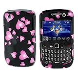 BLACK WITH PINK RAINING HEART SNAP ON HARD SKIN SHELL PROTECTOR COVER CASE FOR BLACKBERRY CURVE 8520 8530 + BELT CLIP