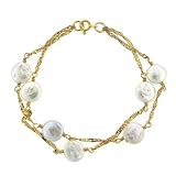 Vermeil Freshwater Coin Pearl Double Strand Bracelet