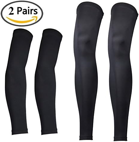 2 Pairs(4-Pack) Long Arm&amp;Leg Sleeves Kit,JeeMax Compression Recovery Compression Leg&amp;ArmSleeves for Football Basketball Cycling Running and other Outdoors Activities,Black
