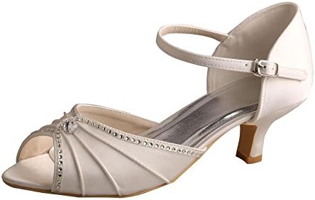 Custom Handmade Open Toe 2' inch Mid-heel Mary Janes Wedding Party Sandals (6.5, Ivory)