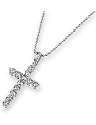 (X1000Diamond) 18K/750 White Gold Cross Shape Diamond Pendant With 925 Sterling Silver Chain (0.75 cttw, G-H Color, VS2-SI1 Clarity)