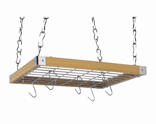 Concept Housewares PR-40293 Hardwood Square Hanging Pot Rack, Natural