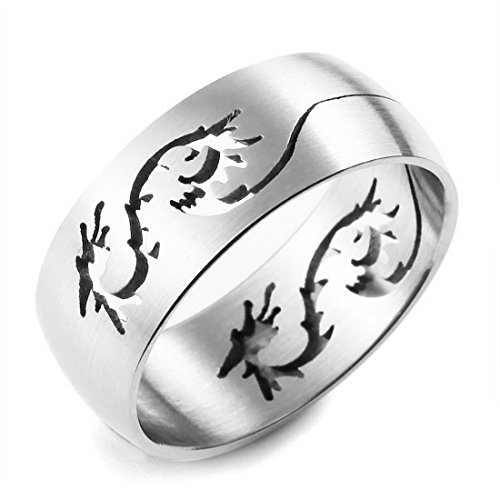 Men's Stainless Steel Ring Band Silver Dragon Hollow Openwork Polished