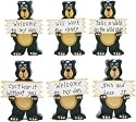 Wooden Black Bear Figures with Signs 6 Inches, 6-pc Set with 6 Different Sayings