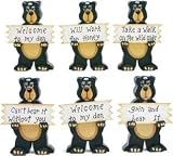 Wooden Black Bear with Sign Statue 6" (1-pc w/ 1 Assorted Saying)