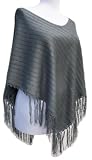 Handmade Lightweight Artisan Poncho for Women Wearing Small and Petite Sizes - Elegant Gray (Crocheted Border/petite/small)
