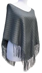 Handmade Lightweight Artisan Poncho for Women Wearing Small and Petite Sizes - Elegant Gray (Crocheted Border/petite/small)