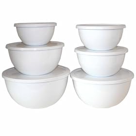 Calypso Basics, 44300, 12 Piece Enamel On Steel Bowl Set With Lids, White