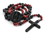 Disco Ball Cross Rosary Necklace MC195BK-RD