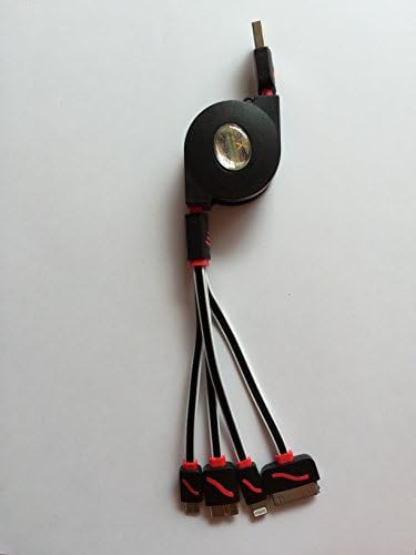 Black USB cable, Retractable, 4 in 1 Universal charger cable for iPhone, Android, iPad, iPod