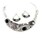 41NnWEaL05L. SL160  Stunning Icon Collection Faux Jewels Tribal Bib Style Fashion Necklace and Earrings Set Antique Silver Tone
