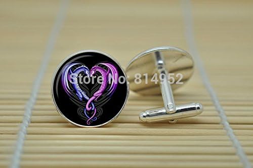 Pretty Lee Dragon Heart Jewelry Valentine Day Gift Dragon Heart Cufflinks In Silver Glass Cabochon Cuff Links C1014