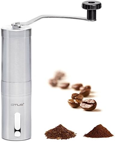 CITUS Manual Coffee Grinder with Ceramic Burr,Best Coffee Bean Grinder,Brushed Stainless Steel - Aeropress Compatible