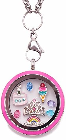 Pink Twist Off 30mm Locket 32inch Rolo Chain Rainbow Ice Cream Tiara Cake Charms 4 Birthstones
